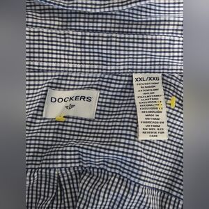 Dockers Men's Shirt 2XL Button Up Front Pocket Plaid Blue & white